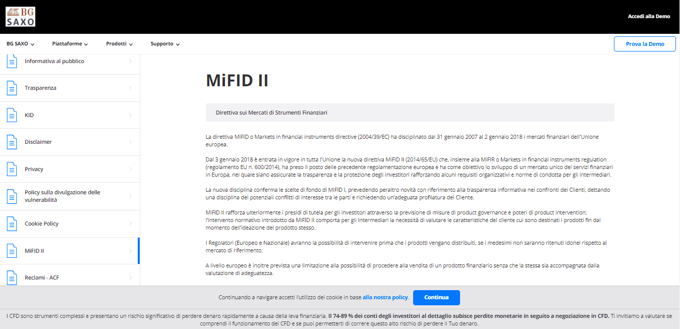 Saxo Bank segue la direttiva europea MiFID II Saxo Bank segue la direttiva europea MiFID II